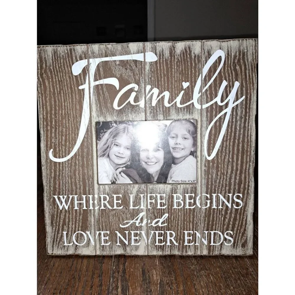 New In the Flow Family Life Begin Love Never Ends Rustic Farmhouse Picture Frame